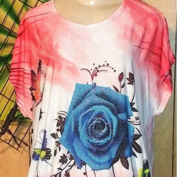 Red Butterfly Shirt With Bling - Picture 2 of 10